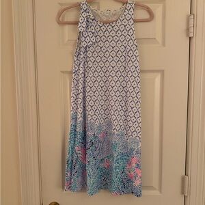 NWOT lilly Pulitzer Sleeveless Patterned Dress w Blue and Pink Accents, Size XXS
